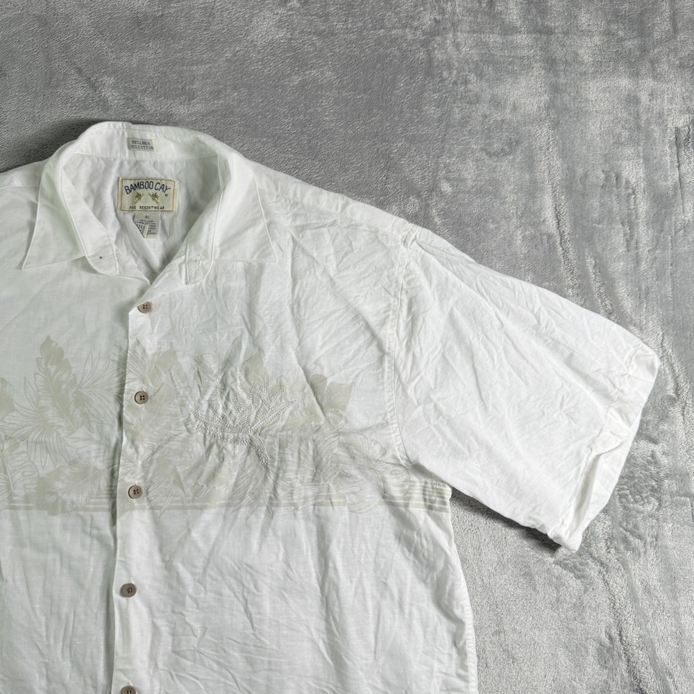 Bamboo Cay Mens XL Linen Cotton Short Sleeve Button Up Resort Hawaiian Shirt